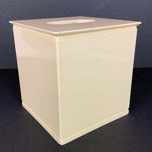 Allure Home Creations Beaded Plastic Tissue Box Cover Cream Square Bath Decor